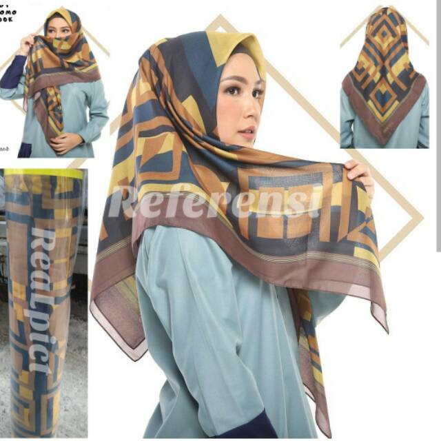 Hijab segi empat ala deenay kw motif kuning