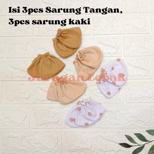 Sarung tangan bayi, Sarung kaki bayi (kaoskaki bayi newborn), Gurita dan kupluk bayi seri coklat paket sartaki bayi set 12pcs  Juragan Lebak JL baby