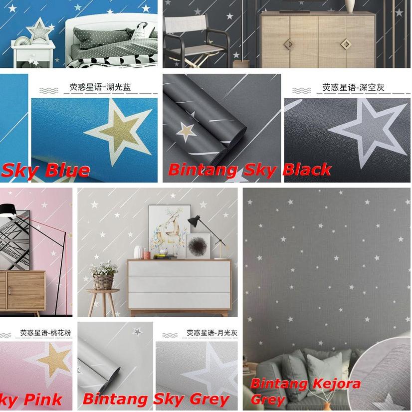 ♂ WALLPAPER DINDING Motif BINTANG STAR BIRU GREY HITAM PINK PUTIH ☇