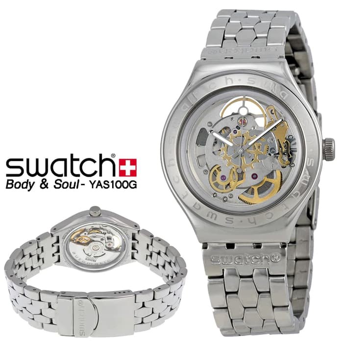 Swatch Irony YAS100G Original  Jam Tangan Pria Automatic Rantai Keren  Leather Strap