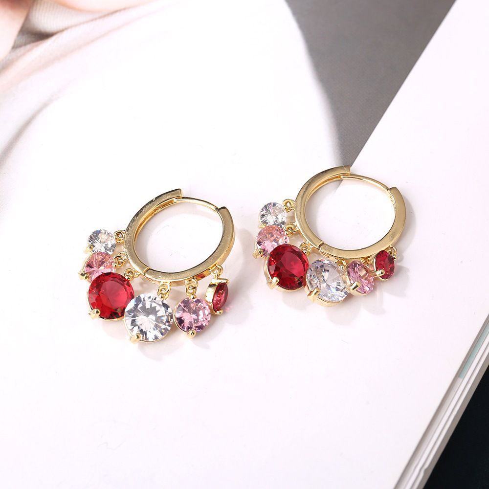 Anting Hoop Zircon Warna-Warni Bahan Tembaga Gaya Korea Untuk Wanita