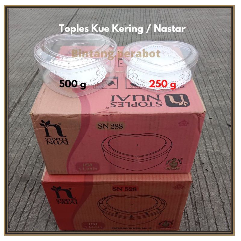 Toples Kue Kering Bentuk Hati Nuai SN 288 Ukuran 250 gr / Toples Nuai SN 528 Ukuran 500 gr / Toples Kue Mika Bentuk Hati