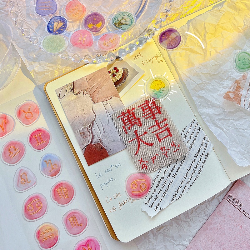 12pcs Stiker Segel Lilin 3D Transparan Gaya Retro Untuk Pelajar