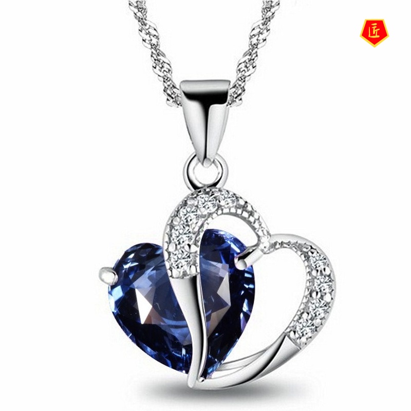 [Ready Stock]Heart-Shaped Crystal Pendant Romantic Purple Necklace Heart Crystal