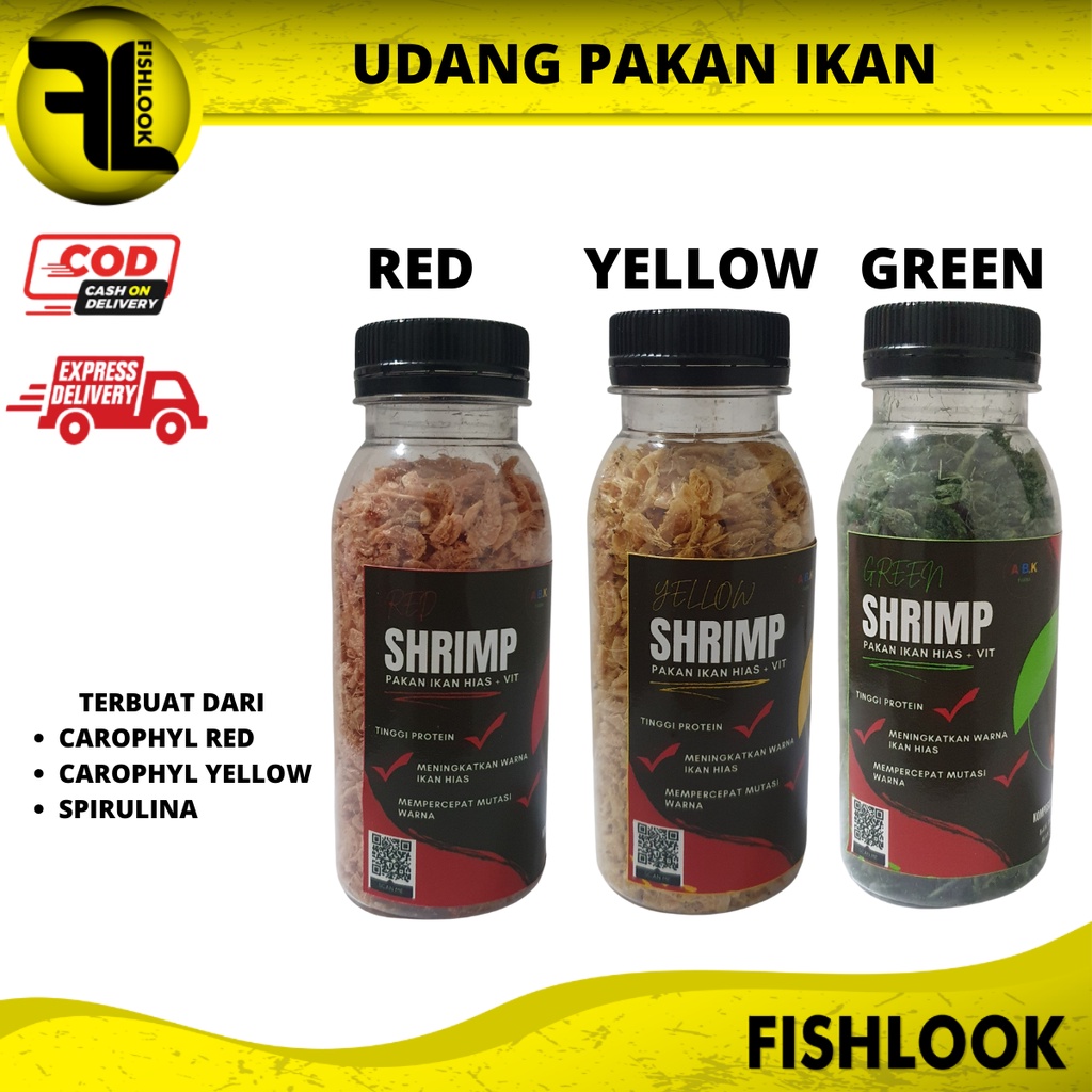 UDANG PAKAN PREDATOR PAKAN IKAN HIAS CHANNA CUPANG SHRIMP GREEN YELLOW RED