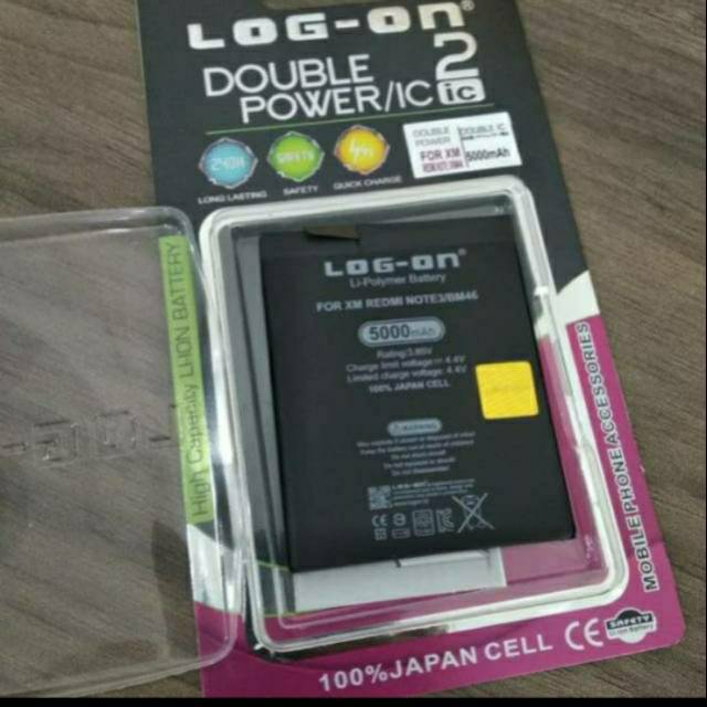 Baterai Log on Xiaomi Redmi Note3/BM46 Double Power Batre Xiaomi NOTE3