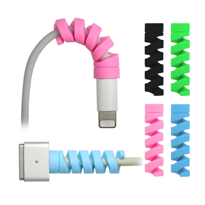 5pcs Pelindung Kabel Data / Charger / Earphone Bentuk Spiral Bahan Silikon Warna Acak