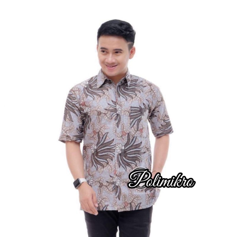 022 Zahira Batik HRB026 Kenongo Hem Kemeja Batik Pria Lengan Pendek  Katun Primis Halus M L XL