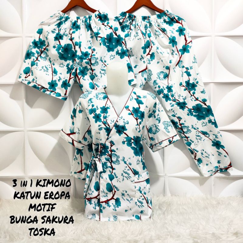 Piyama Kimono 3 in 1 dewasa motif Bunga sakura-Sakura Hijau KMN
