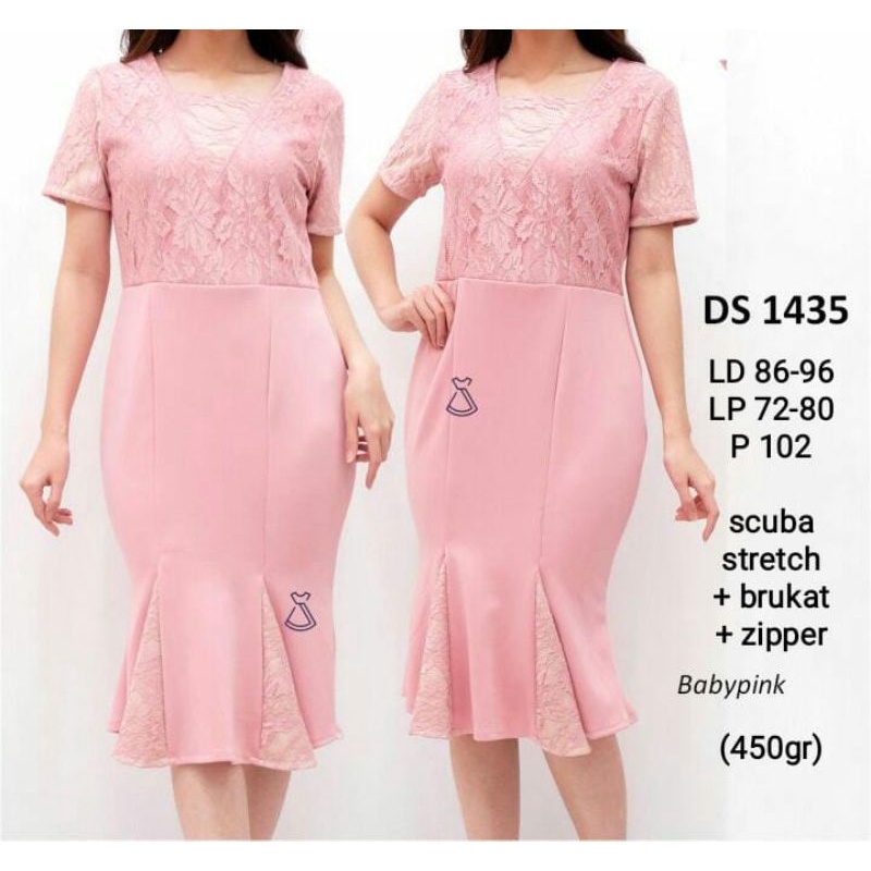 DS1435 BODYCON DRESS PESTA SCUBA BRUKAT BROKAT PREMIUM IMPORT MURAH GROSIR REALPIC