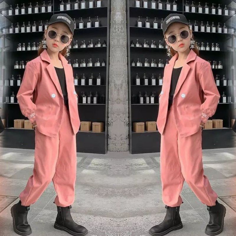 Setelan Jas Anak Perempuan 3In1 Korea Style Usia 4 5 6 7 Tahun-Blazer Anak Cewek One Set New Murah