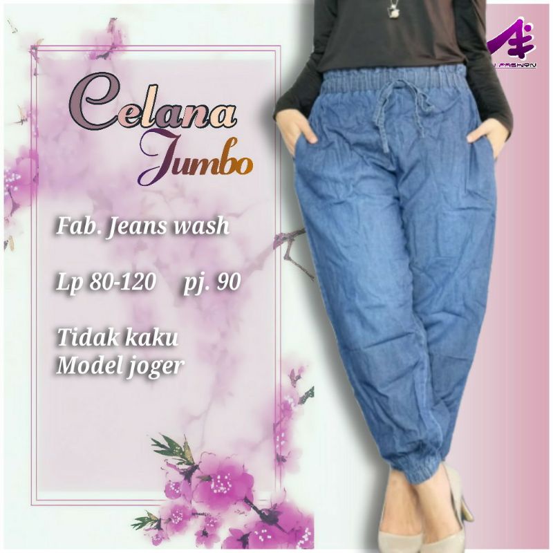celana joger jumbo lp 80-120 bahan jeans wash tidak kaku