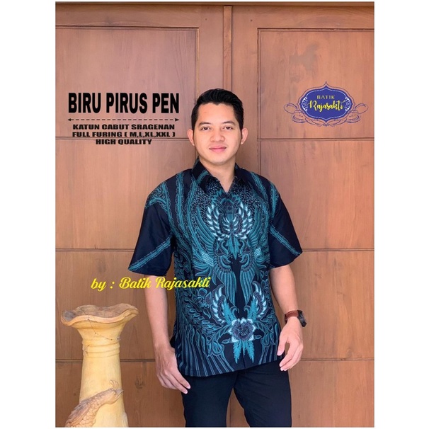 BIRU PIRUS KEMEJA BATIK SOLO PRIA LENGAN PENDEK LAPIS FURING ATASAN PREMIUM MODERN KOPRI PGRI RAJASA