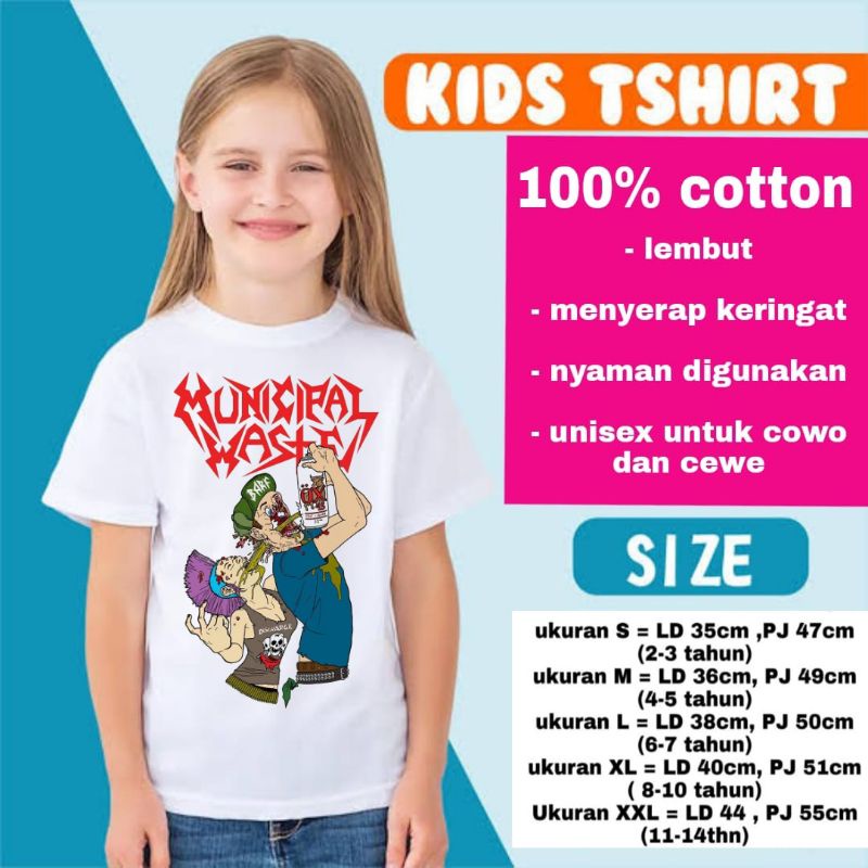 KAOS ANAK MUNICAPAL WASTE T-SHIRT KIDS BAJU ANAK BAND METAL UMUR 1 - 12 TAHUN USIA 1 2 3 4 5 6 7 8 9
