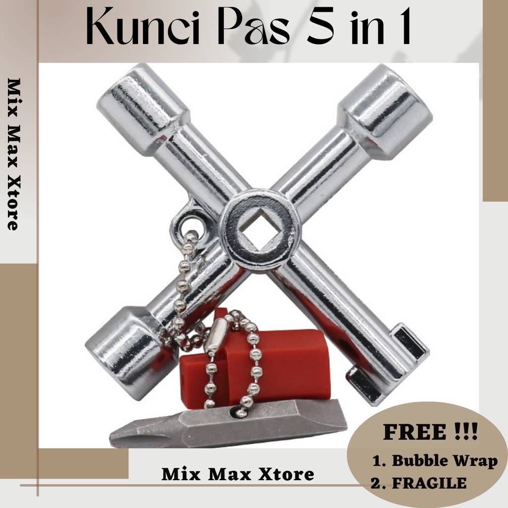 Kunci Pas Multifungsi 5 in 1 + Obeng Plus Minus - Silver