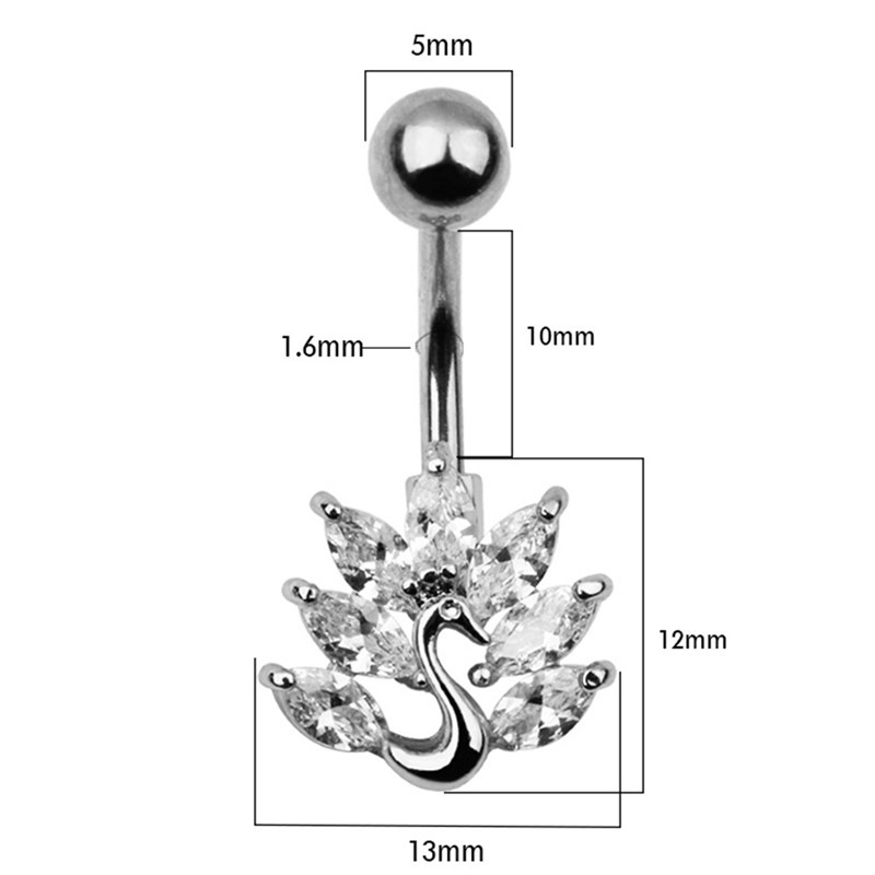 Anting Tindik Perut / Pusar Stainless Steel Model Burung Merak Dengan Kristal Zircon Untuk Wanita