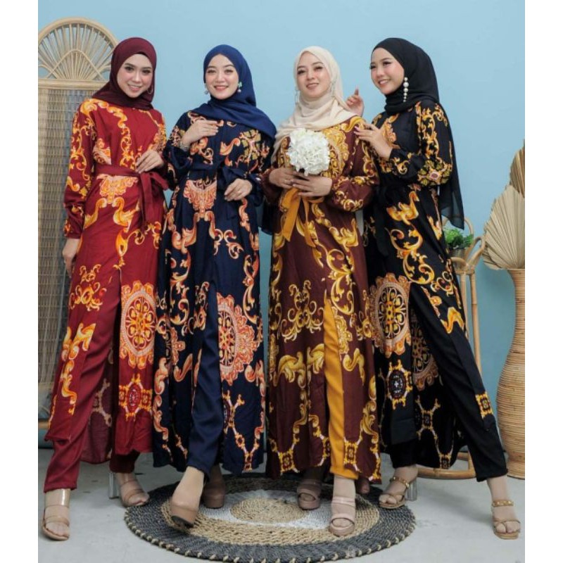 SET Long Dress Sultan Belah Depan Import ( Busui Ziper )
