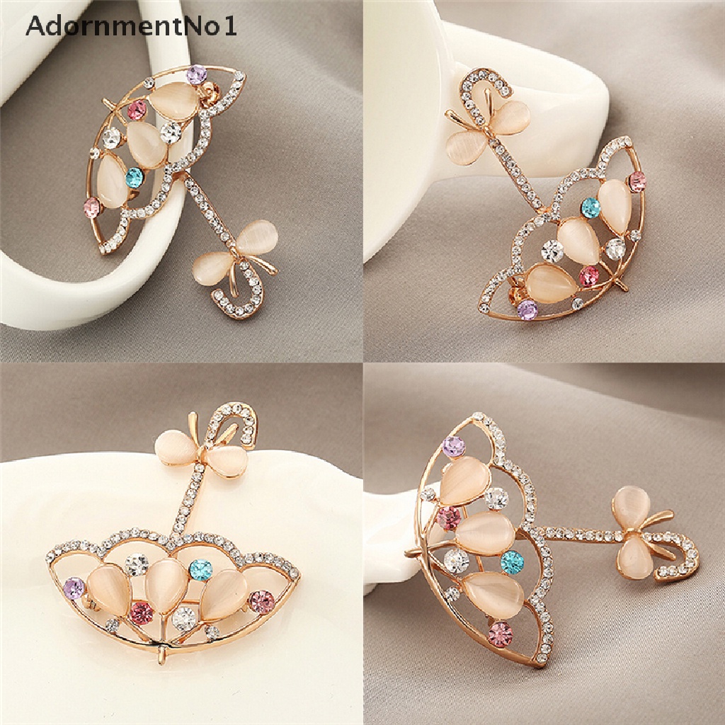 (AdornmentNo1) Bros Pin Bentuk Payung Aksen Opal + Berlian Imitasi Gaya Korea Untuk Wanita