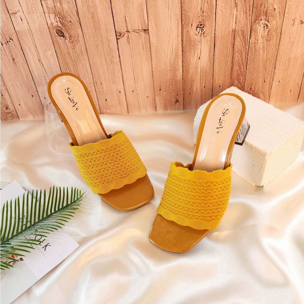 Arlaine - Victoria Sandal Heels Wanita / Heels Rajut / Heels 5cm / Heels Kaca / Heels Selop / High Heels Wanita