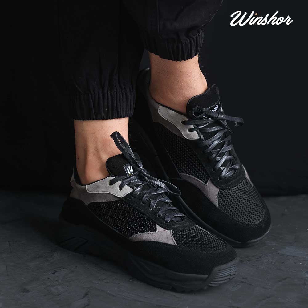 Sepatu Sneakers Kulit - Winshor - Xenon - Black Grey tone