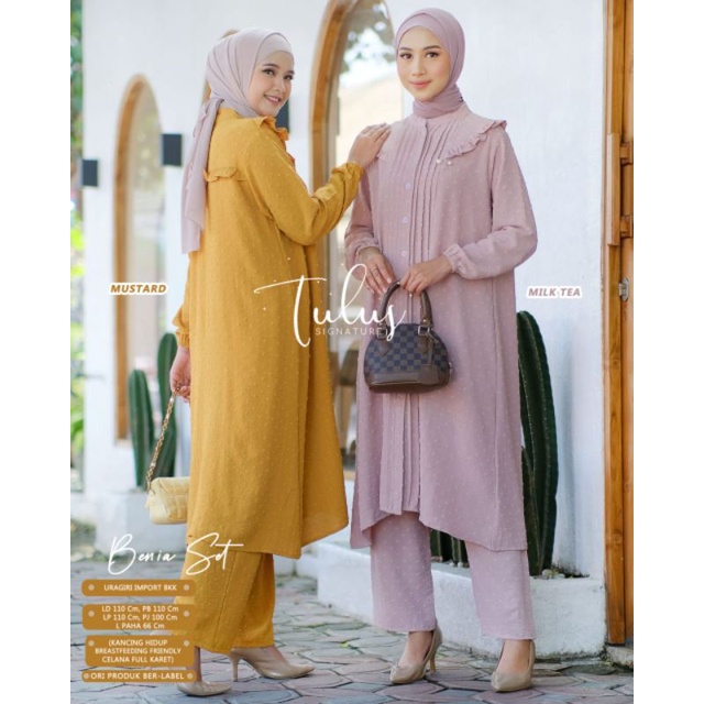 BENIA SET BY TULUS SIGNATURE / ONE SET WANITA MUSLIMAH / Setelan polos LD110