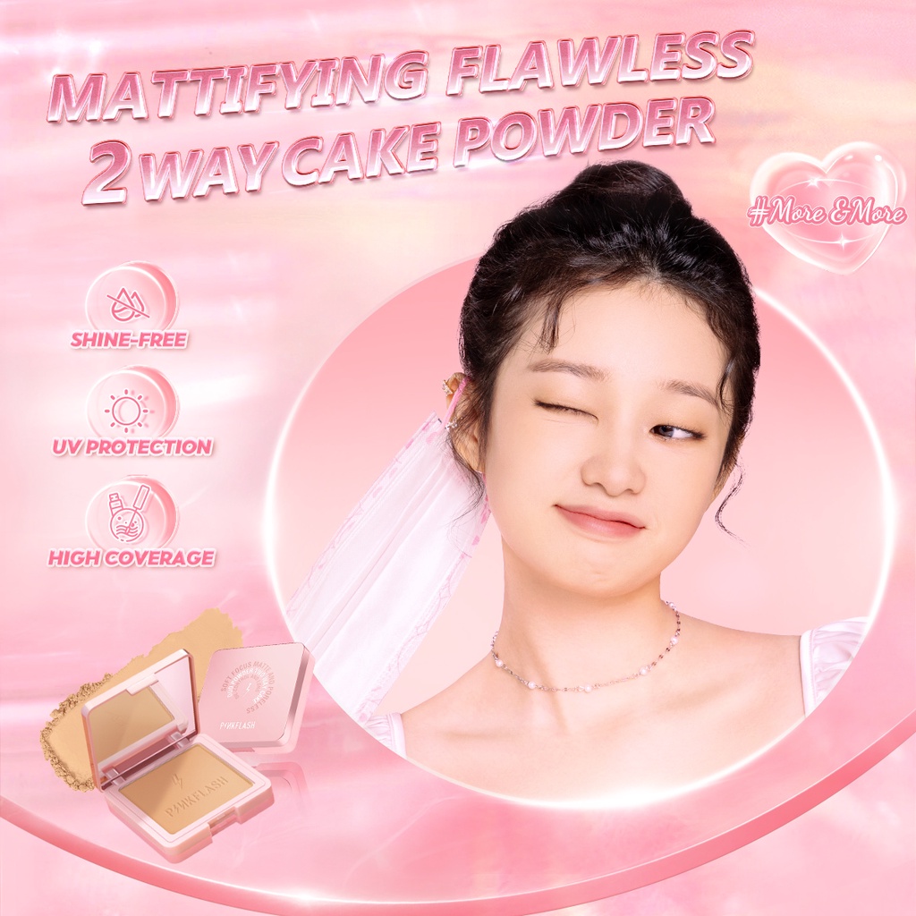 PINKFLASH Matte Oil Control Pressed Powder Bedak Padat Poreless Flawless High Coverage Face Makeup PF-F17