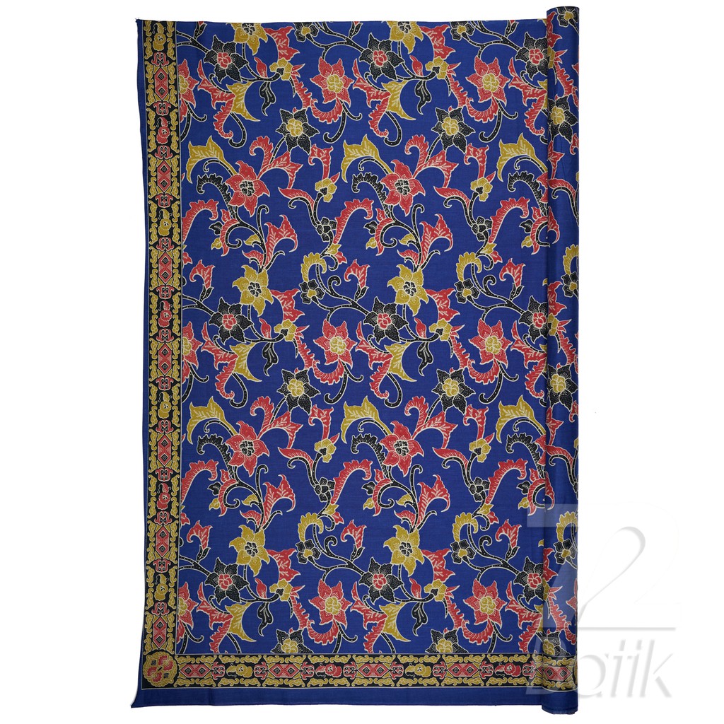 KAIN BATIK PREMIUM Bahan Katun Motif Kembang Warna Biru Dongker Kuning Merah 724883 Cap 72 Jarik Jarit Samping Kebat Panjang Batik Katun Modern Premium Bahan Seragam Batik Pernikahan Kantor Keluarga Murah Kamen Jadi Batik Bali Lembaran