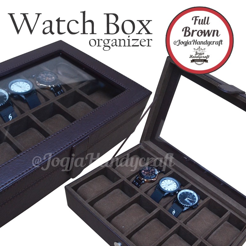 Kotak Jam Tangan Isi 12 | Box Jam Tangan | Full Brown Watch Box Organizer For 12 Watches