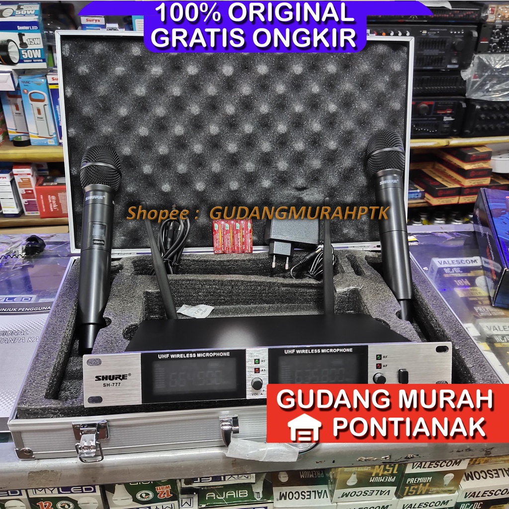 Mic Shure SH 777 2 Mic Wireless tanpa Kabel Koper Besi Kualitas Profesional mikropon bagus microphone