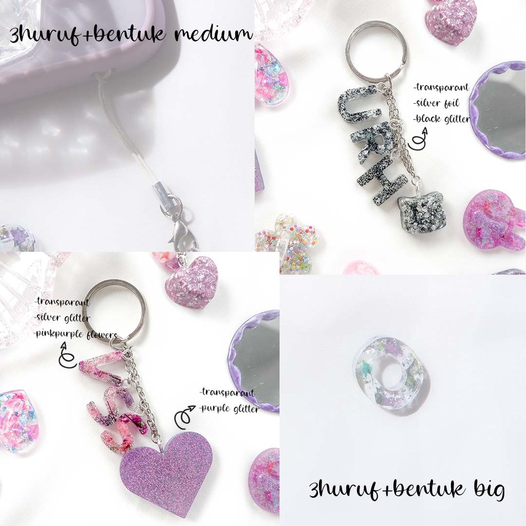 (3HURUF)CUSTOM GANTUNGAN KUNCI MOTOR/MOBIL/RUMAH/GANTUNGAN HP/USB/KPOP/RESIN KEYCHAIN MINI RESIN INITIALS ALPHABET LUCU UNIK