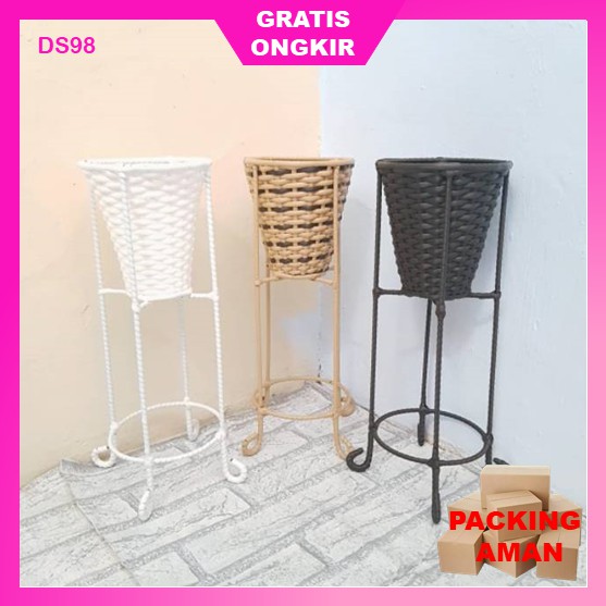 Rak Pot Bunga Tanaman Hias Plastik Besi Besar Kayu Rotan Putih Hitam Tinggi Ukuran T 40 Cm D 15 Cm
