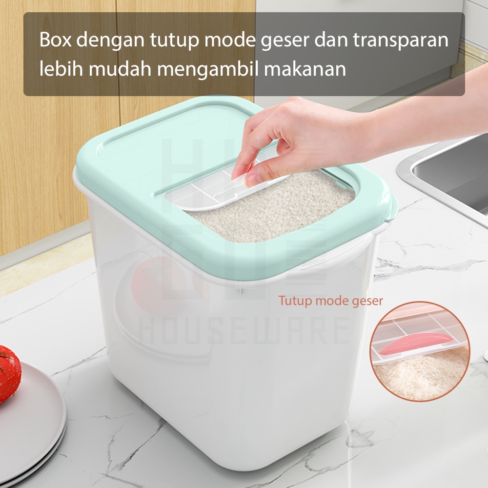 HUGO Tempat Penyimpanan Beras 5 kg / 7.5 kg / 10 kg Dispenser Beras Kotak Beras Anti Serangga