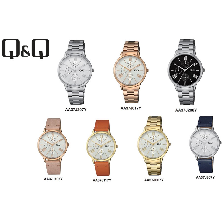 Jam Tangan Wanita Casual Business Rantai Stainless Steel Active Chronograph Analog Original Q&amp;Q QnQ QQ AA37 AA37J Series