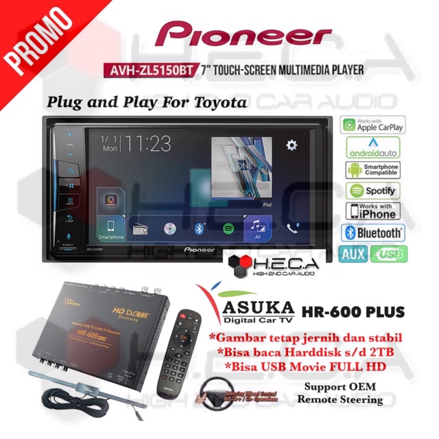 Pioneer AVH-ZL5150BT Head Unit Double Din Tape Mobil & TV Tuner Digital ASUKA HR-600 PLUS