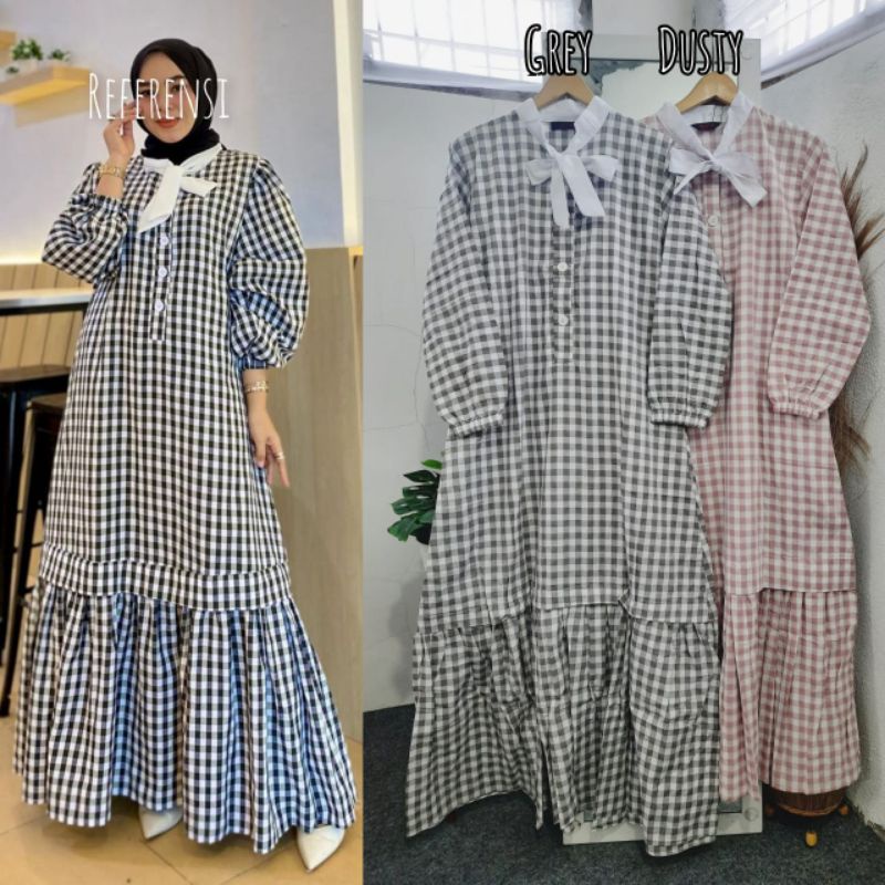 Gamis Kotak Jevanni//Dress Kotak Kerah Dasi//Dress Tartan