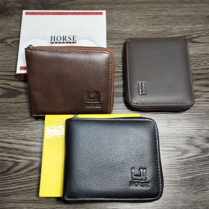 Dompet kulit pria full Zipper resleting keliling dompet lipat dompet kulit pria