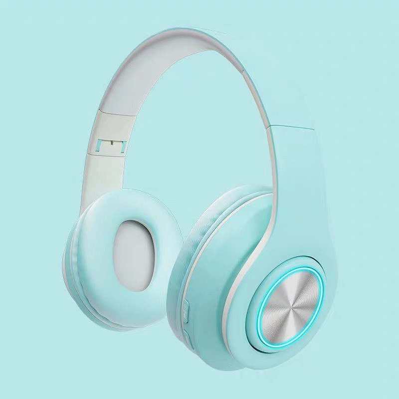 IBoom Headphone Bluetooth Macaron B39 LED Headset Wireless Warna Pastel Support Memory Card