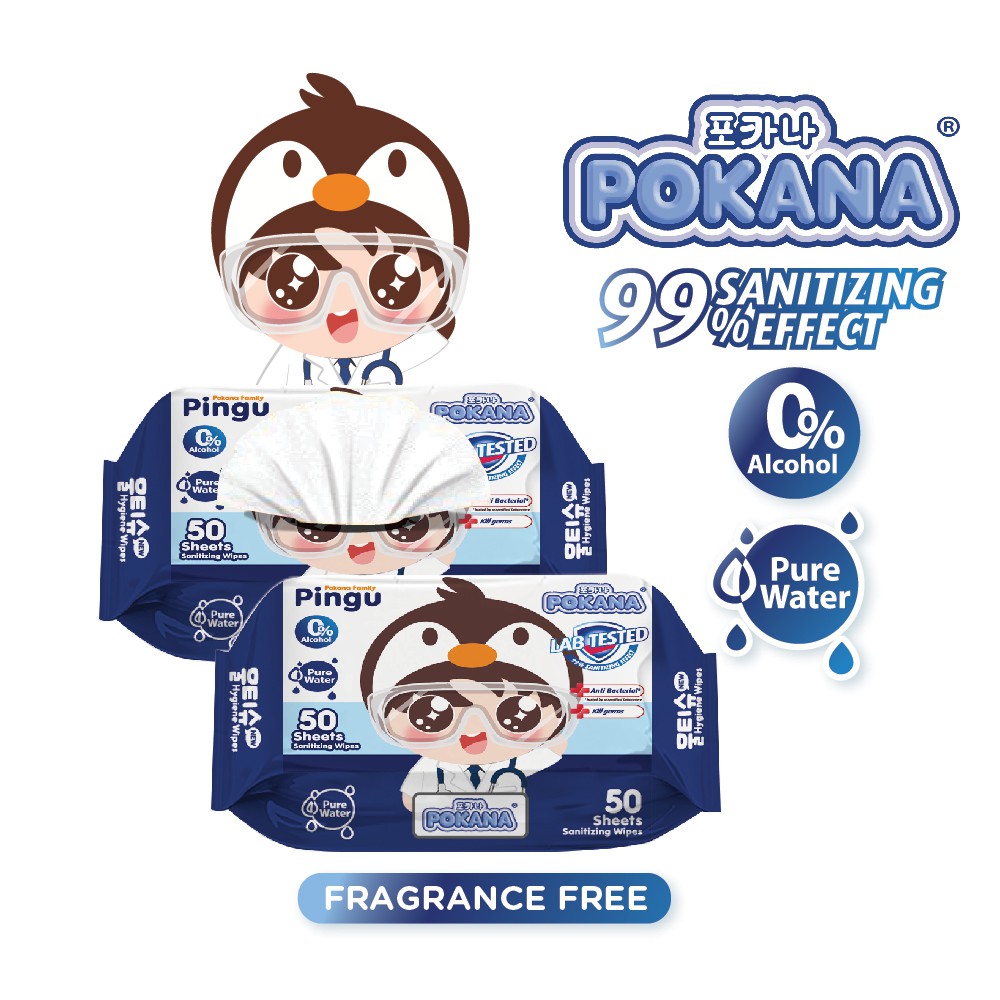 Pokana Sanitizing Wipes 50 sheets / Tisu Basah Anti-Bacterial Bayi