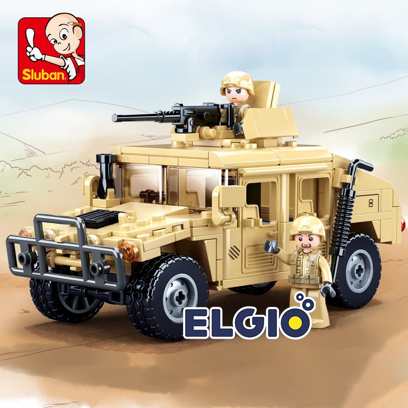 Sluban Bricks Tentara Mobil Perang Army Humvee Jeep H1 Hummer Vehicle Block M38 B0837