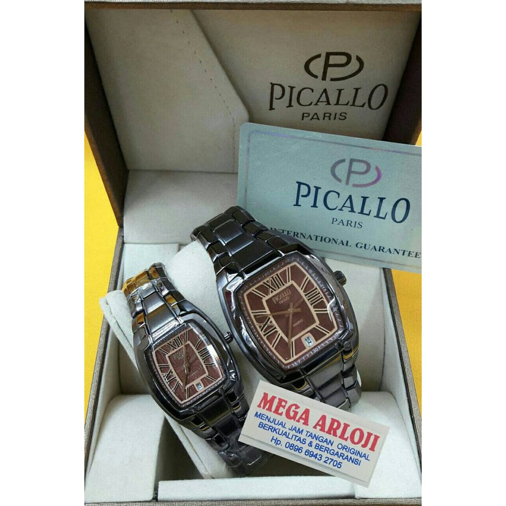 Limited JAM TANGAN COUPLE PICALLO HITAM DIAL BROWN ORIGINAL GARANSI 1 TAHUN Keren