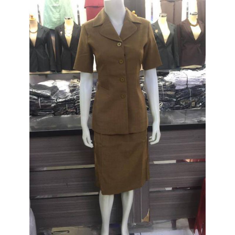Seragam Dinas Wanita Lengan Pendek Rok Pendek Khaki Blazer Pemda Kheki Rok Pendek Pemda Muda Baju Se