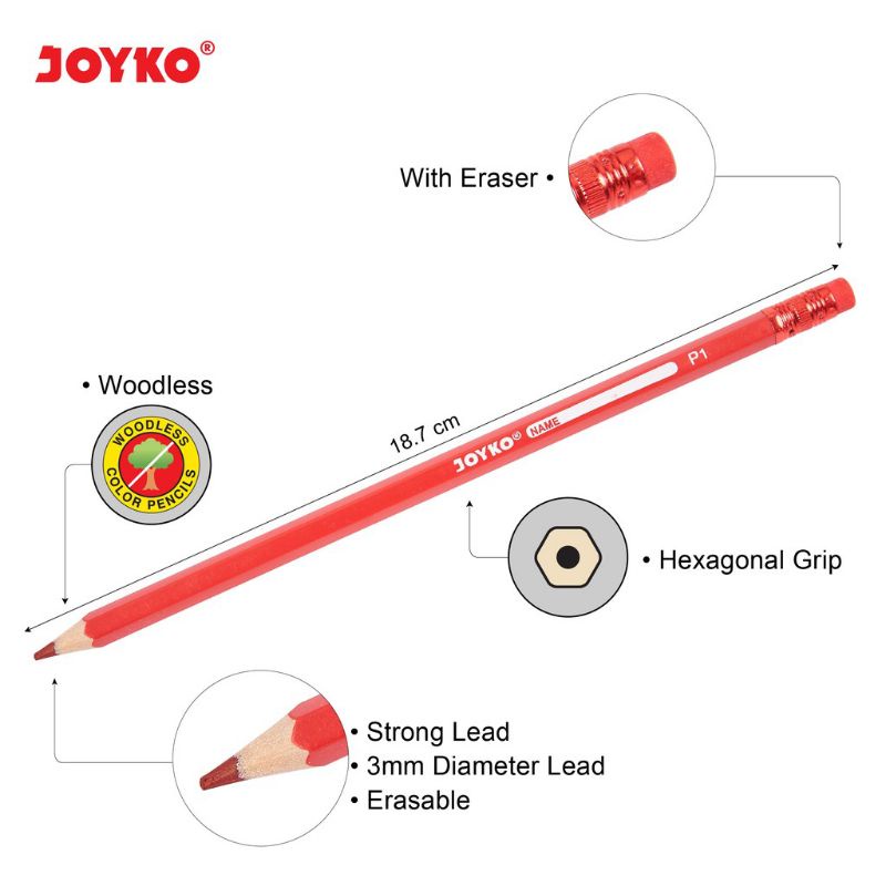 Pensil Warna joyko ada penghapus pensil warna Erasable joyko Color Pencils Hexagonal Grip