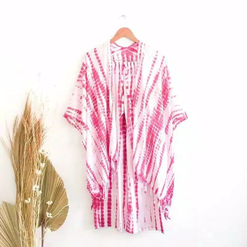 SET OUTER CARDIGAN TIE DYE KARDIGAN TIE DIE TIEDYE-Putih garis merah