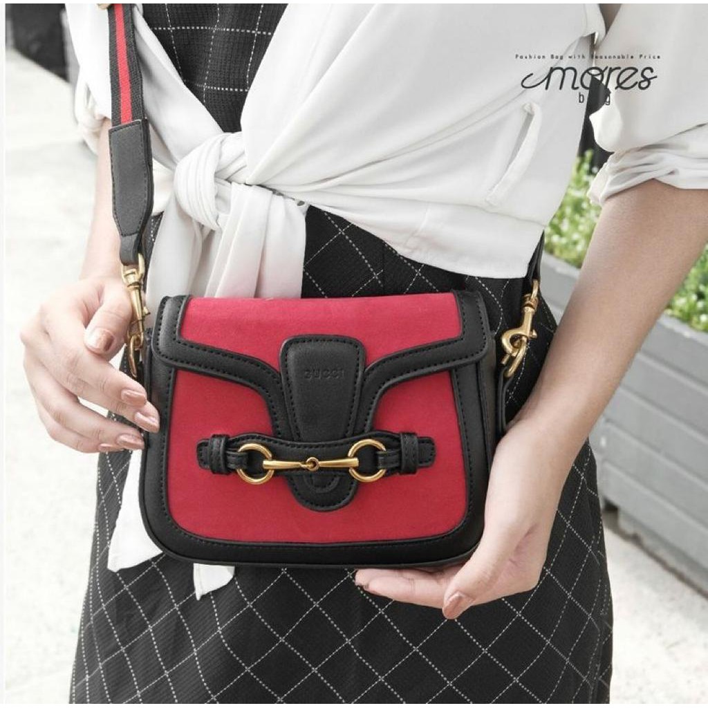 Mores Tas Selempang Bahu Wanita Lady Web Medium PU Suede Leather Semi Premium / Woman Slingbag