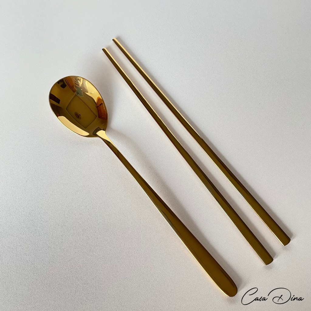 Sujeo Sendok Sumpit Korea Set Stainless Steel - Gold