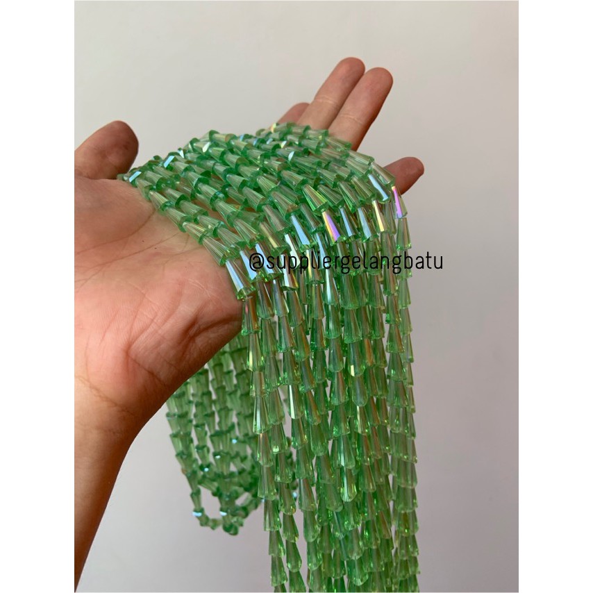 kristal terompet 12 x 8mm soft green quartz crystal rajut bahan PAGODA