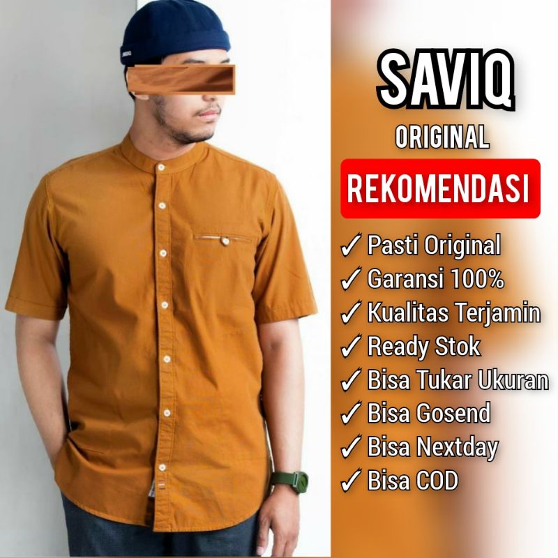 SAVIQ kemko lengan pendek baju muslim polos pria kemeja koko Merah kode KQS4002