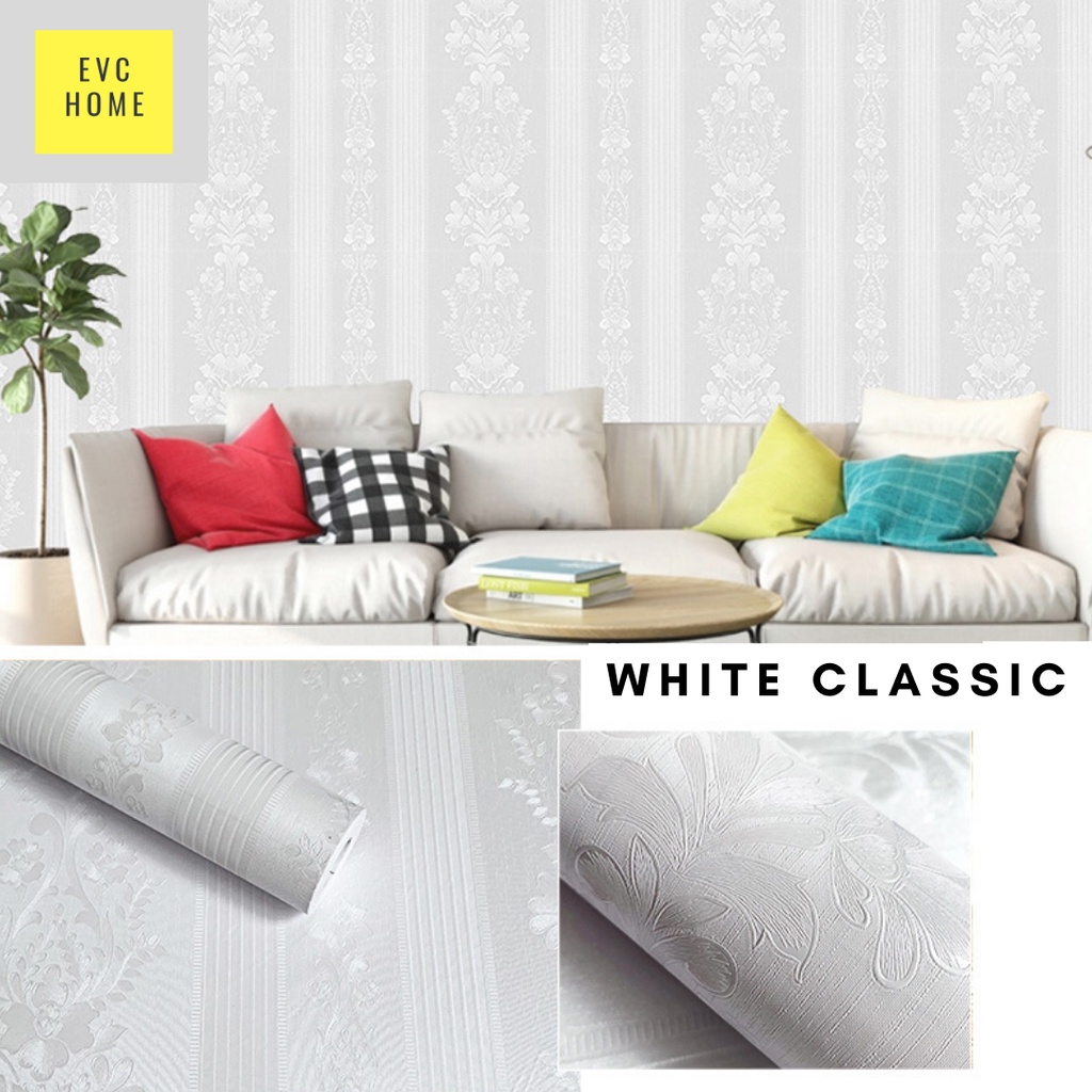 EVCHOME 45CM x 5M Wallpaper Sticker 3D Dinding KOREA PREMIUM - Wallsticker Emboss-White Classic