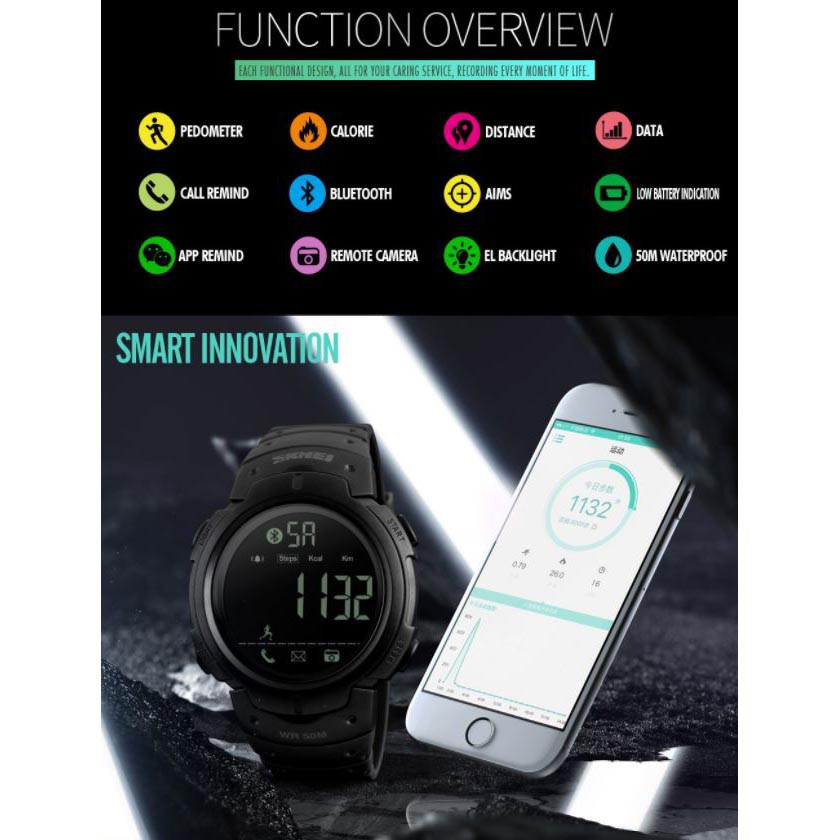 SKMEI Jam Tangan Olahraga Smartwatch Bluetooth - Black 1