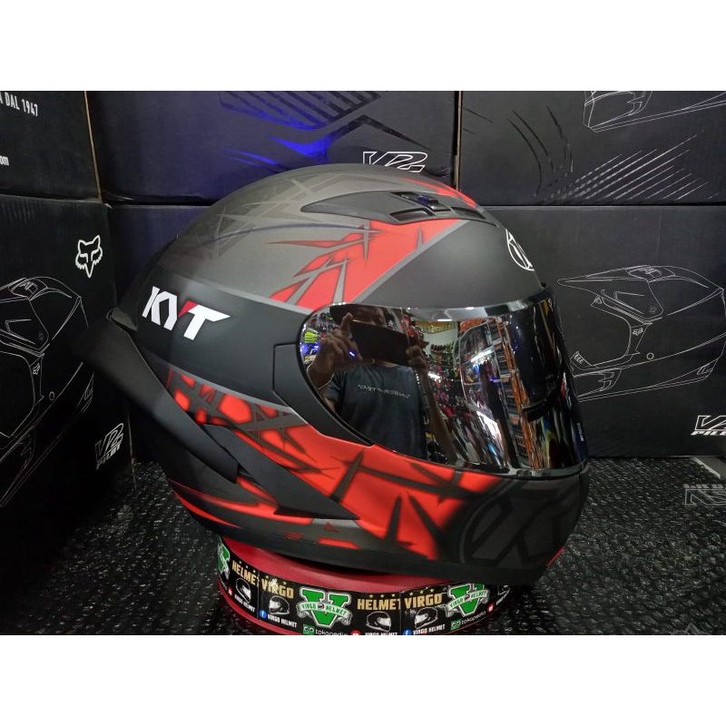 KYT HELM FALCON FR SPIKE RED GUNMETAL DOF-PAKET GANTENG